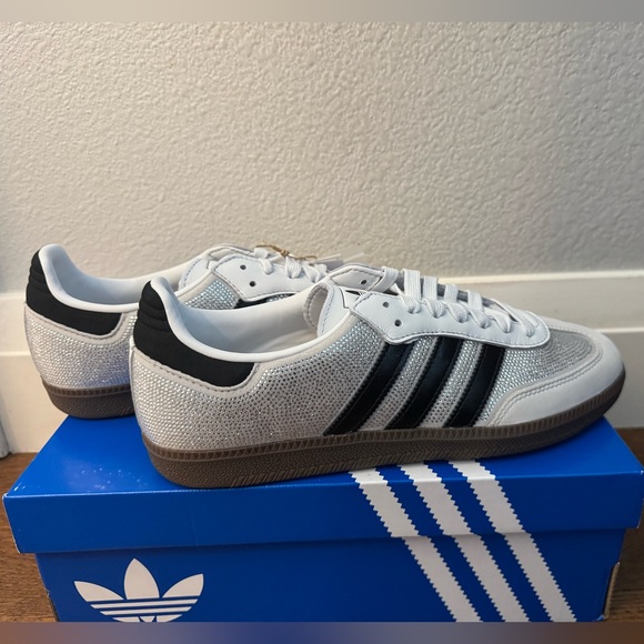 Adidas Samba OG Women’s Size 9 Crystal White Silver Metallic Sneakers NIB - Picture 6 of 12